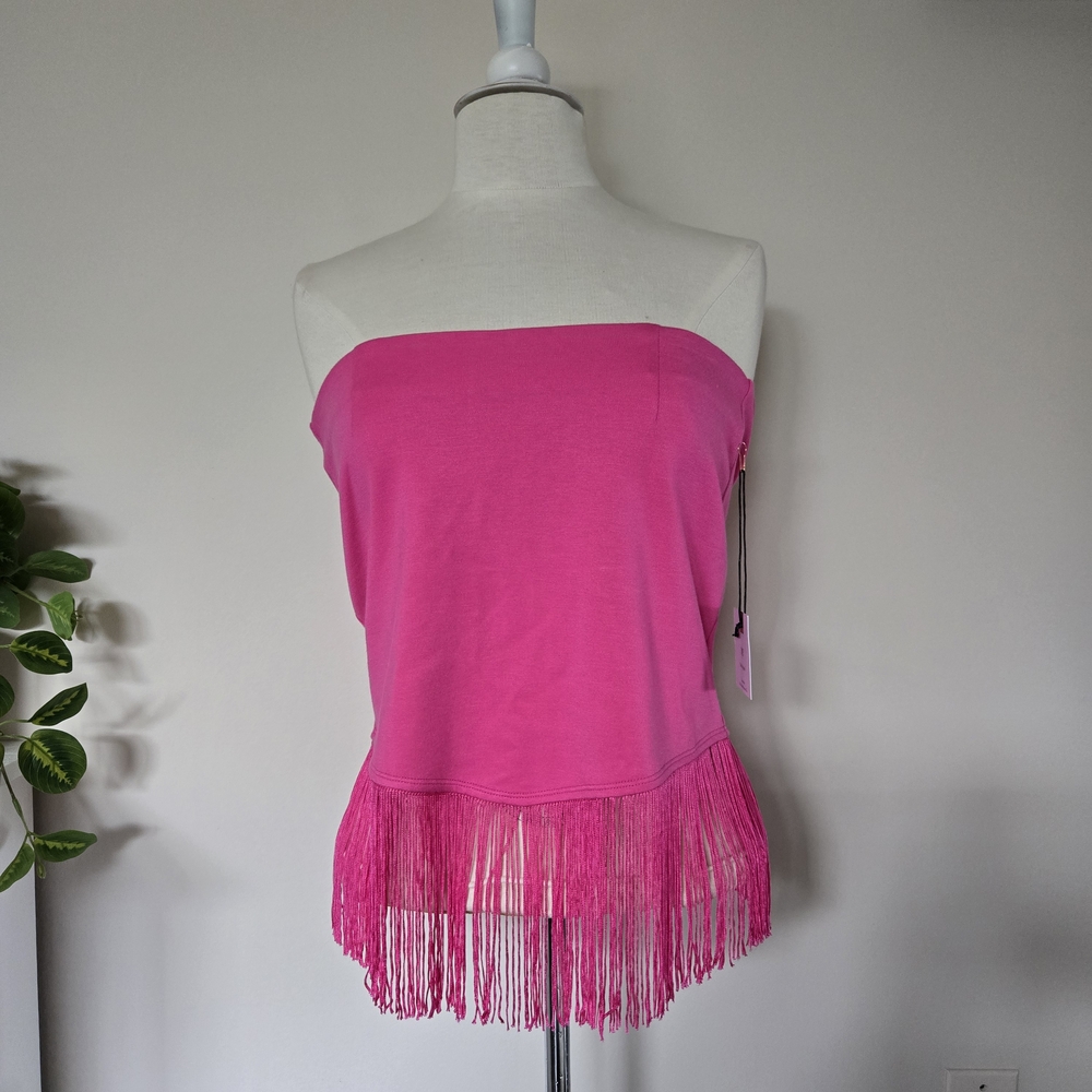 NWT Originality Hot Pink Strapless Sleeveless Fringe Top